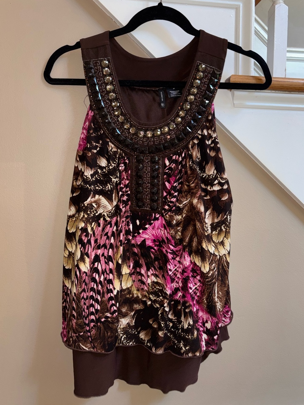 Rhinestone Sequin Embellished Beaded Sleeveless Tank Layered Top size Medium